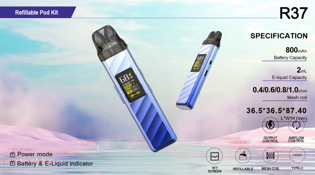 R37 Refillable Pod Kit - 800mAh, 2mL, Mesh Coil